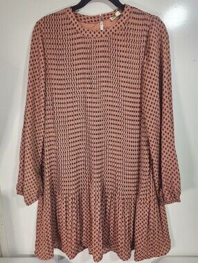 Versona Rose-Pink Printed Long-Sleeve Peplum Tunic Dress, NWT, SIze LARGE